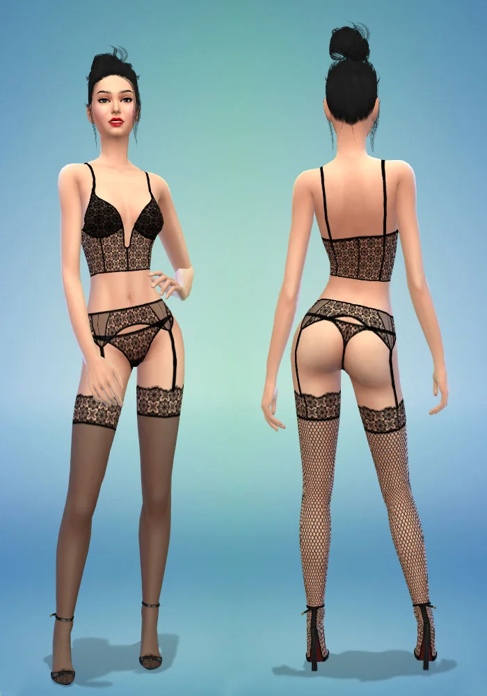The sims 4 cc sexy lingerie set. Bralette, Thong Panties and Hold-up Stockings