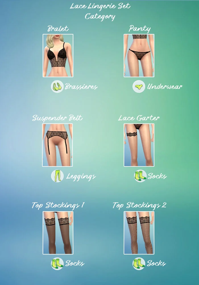 The sims 4 cc Bralette, Thong Panties and Hold-up Stockings