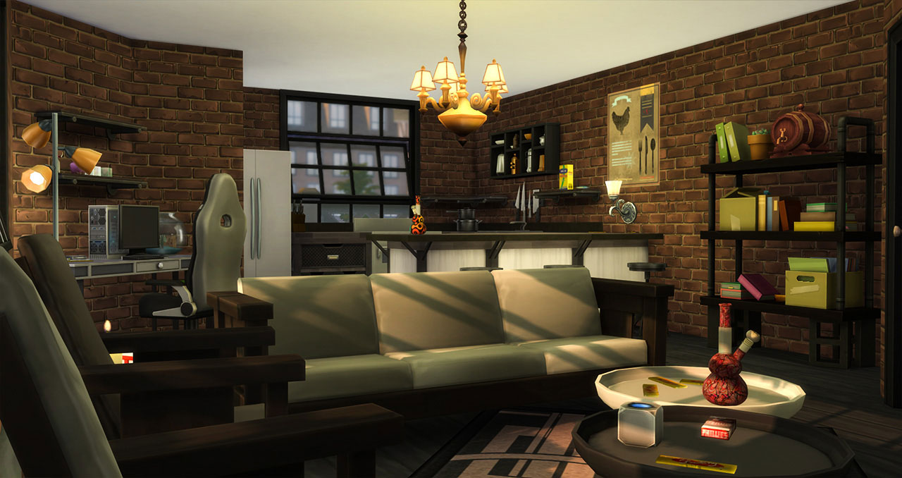 The sims 4 old brick house kitchen and living room