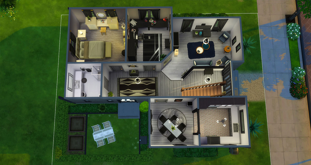 The Sims 4 furnished modern house 1st floor plan