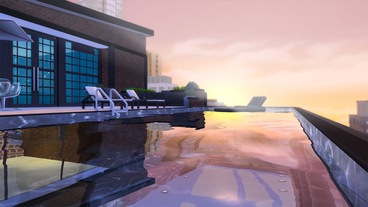 The sims 4 Fountainview Penthouse penthouse. infinite pool view