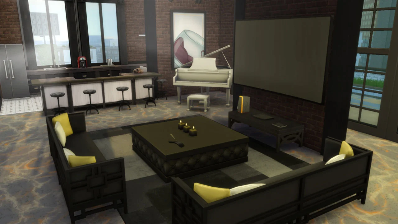 The sims 4 penthouse kitchen and living room
