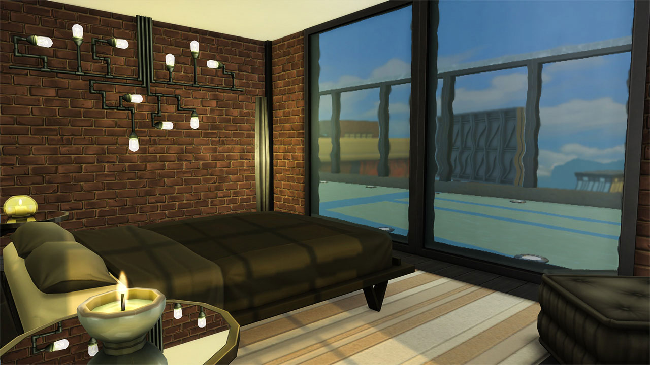 The sims 4 industrial style sunset penthouse bedroom