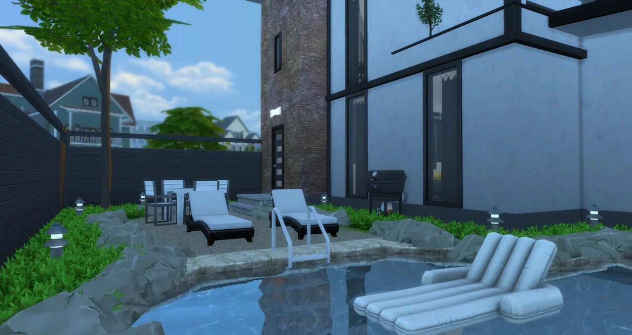 The sims 4 small modern brick house pool
