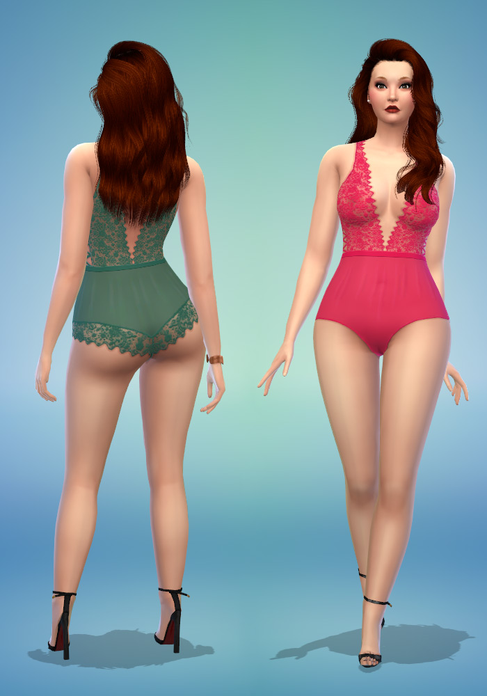 The sims 4 cc lingerie bodysuit green and pink