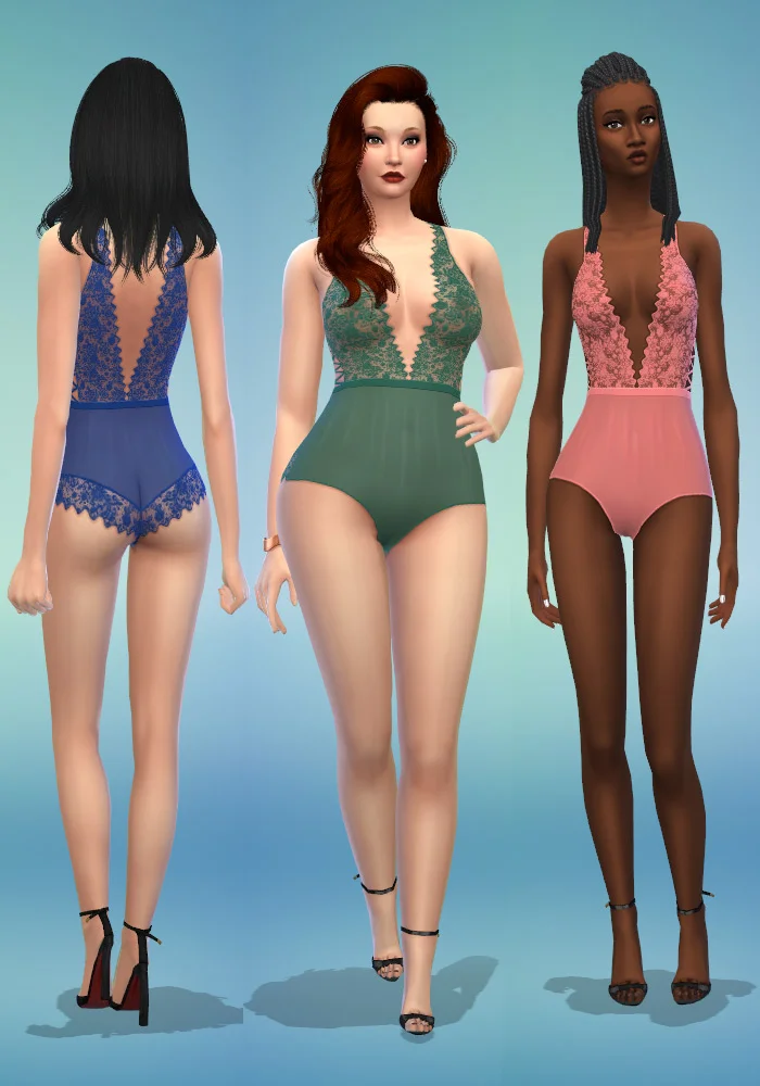 The sims 4 cc lingerie teddy blue, green and pink