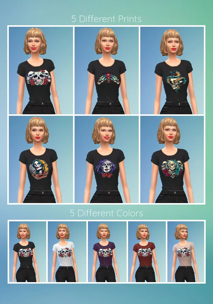 The Sims 4 cc Skull T-Shirt Colors