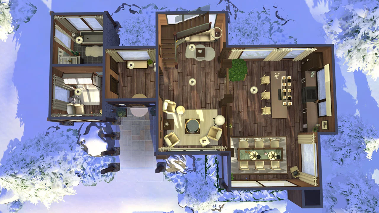 The sims 4 winter chalet lots first floor