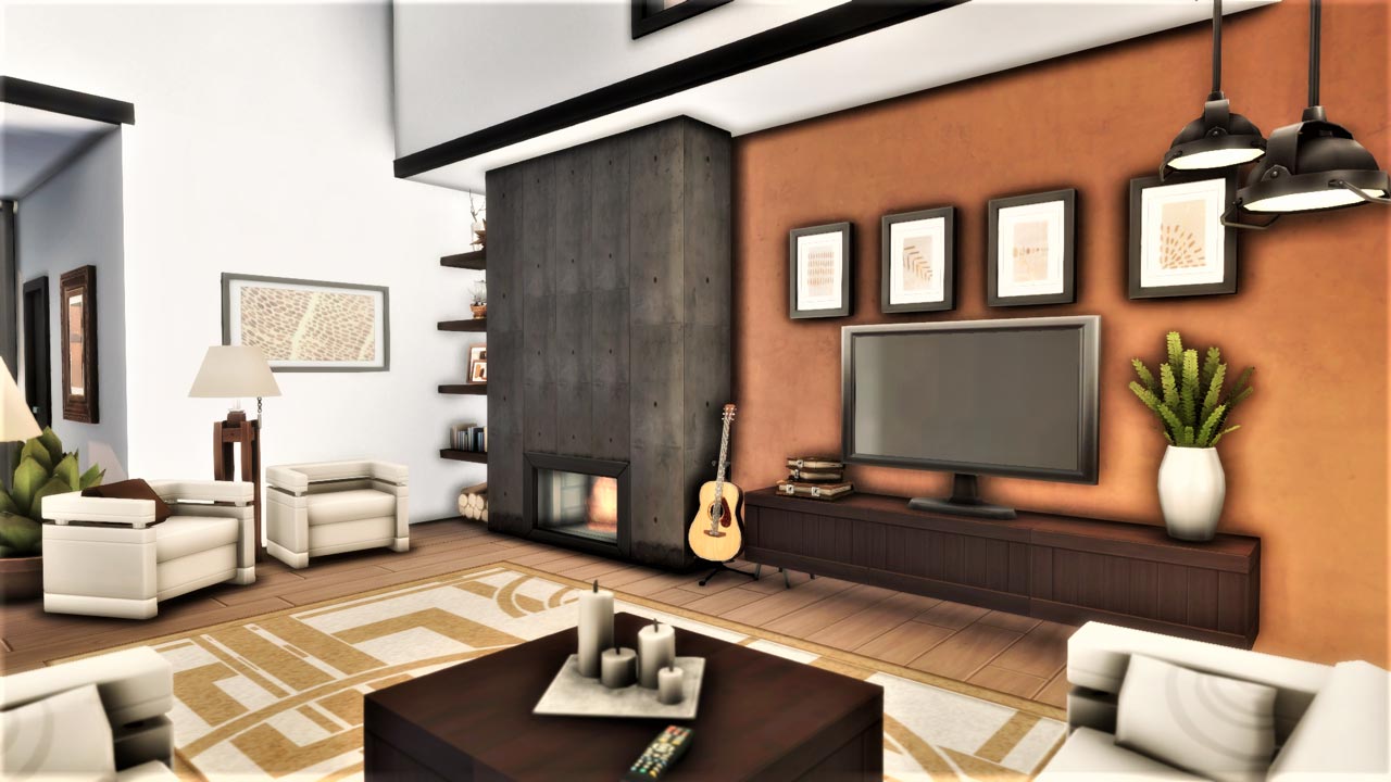 The sims 4 Base Game Earthy Modern House Lvingroom