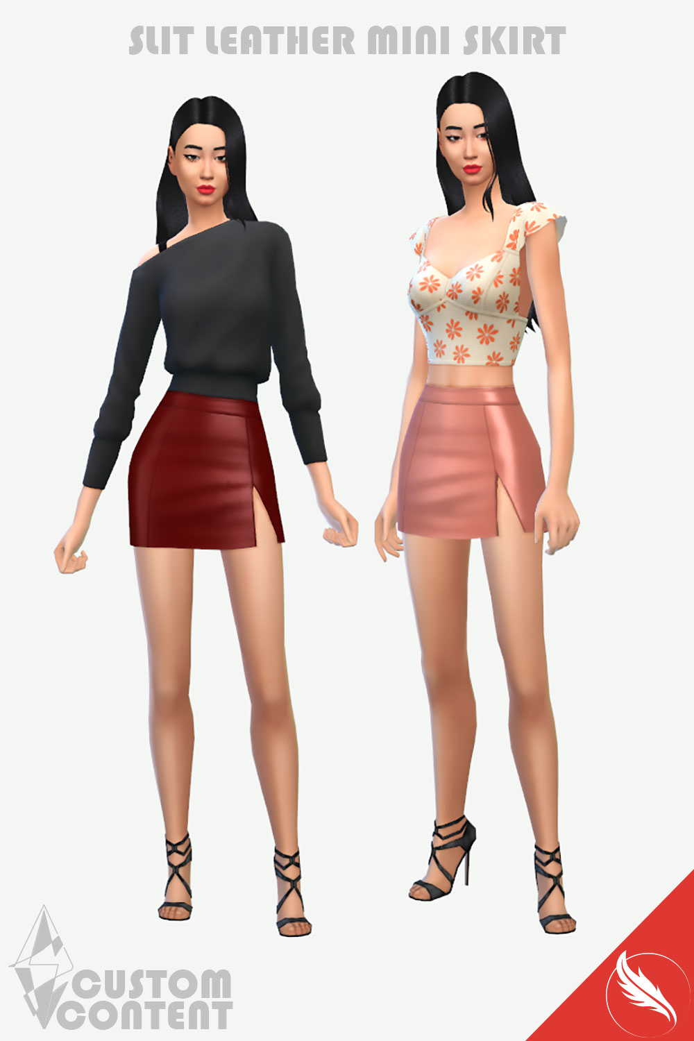 The Sims 4 Slit Leather Mini Skirt